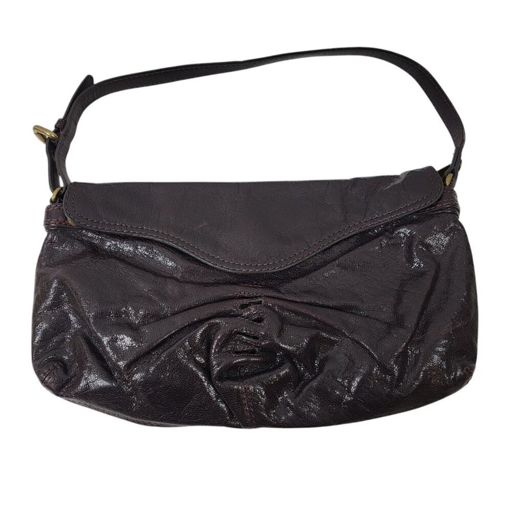 Kooba Slouchy Leather Shoulder Bag in Deep Plum – Distressed Chic, Missing Front